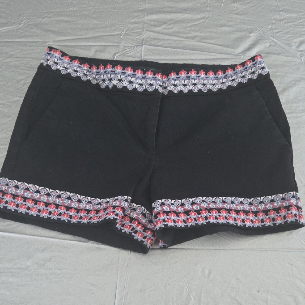 LOFT Black High-Waist Shorts with Red & White Trim
